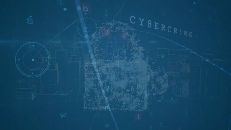 Animation-of-network-of-connections-with-data-processing-over-padlock-icon