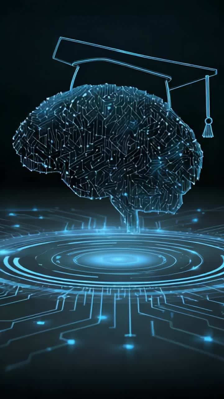 A Digital Brain with Graduation Cap: Exploring the Intersection of Technology and Education Through Futuristic Design Elements