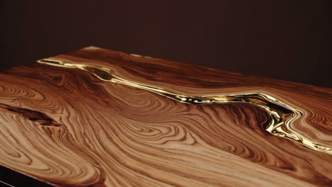 elegant wooden surface with golden river inlay