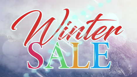 animation of winter sale text and dna strand over mountains