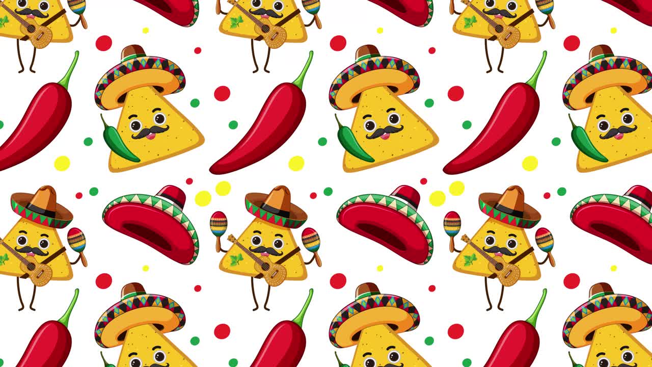 Tacos e peperoni animati con sfondi colorati