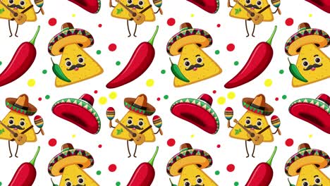 tacos y pimientos animados con fondos coloridos