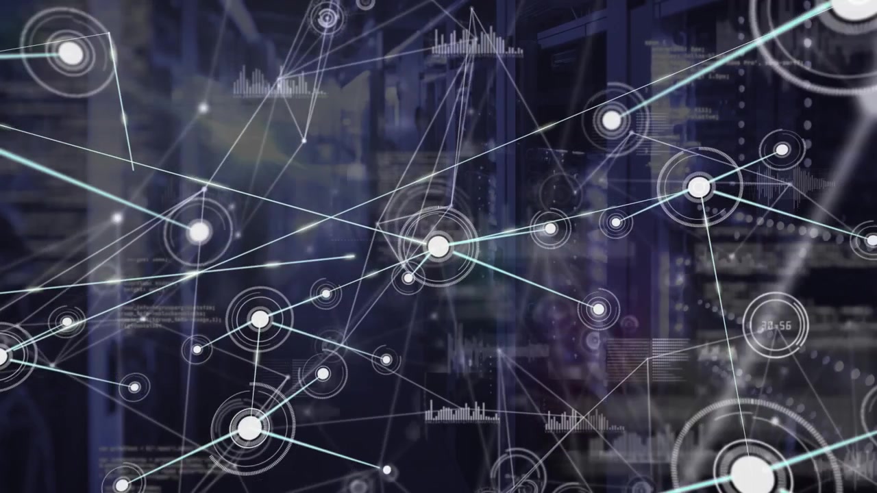 Animation of network of connections with icons over servers