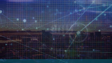 animation von verbindungsnetzwerken und datenverarbeitung über eine luftansicht des stadtlandschafts