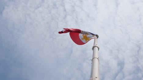 blown to the left by some wind during a cloudy day, philippine national flag