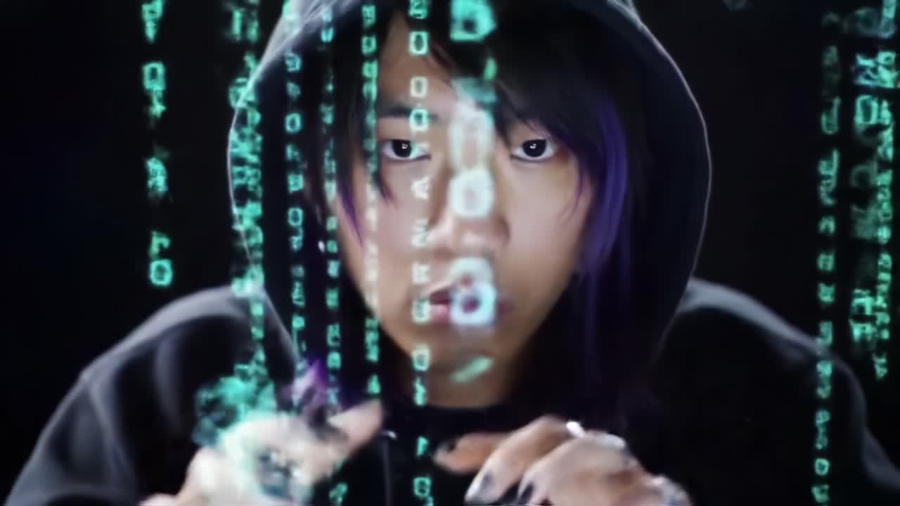 Intense Focus of a Coder in a Dark Environment as They Navigate Through Streams of Binary Code, Representing the Complexity of Programming and Cybersecurity