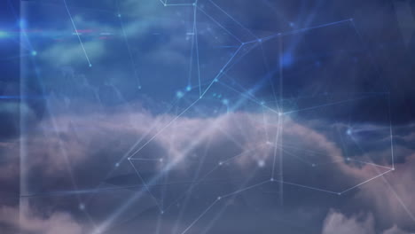 animation of networks of connections over clouds in sky background