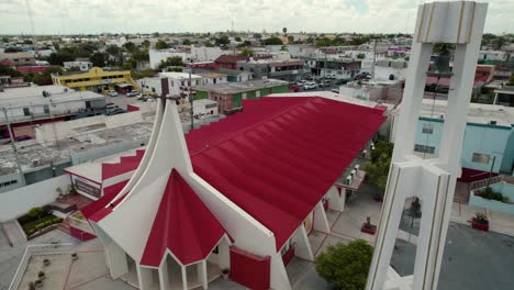 aerial of church san pío x at reynosa, tamaulipas, daytime capture, video sequence promoting religious and spirituality concept