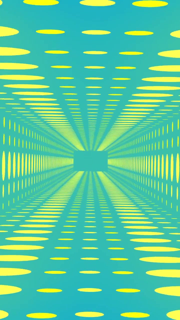 Animation of yellow neon circle lights in tunnel over blue background