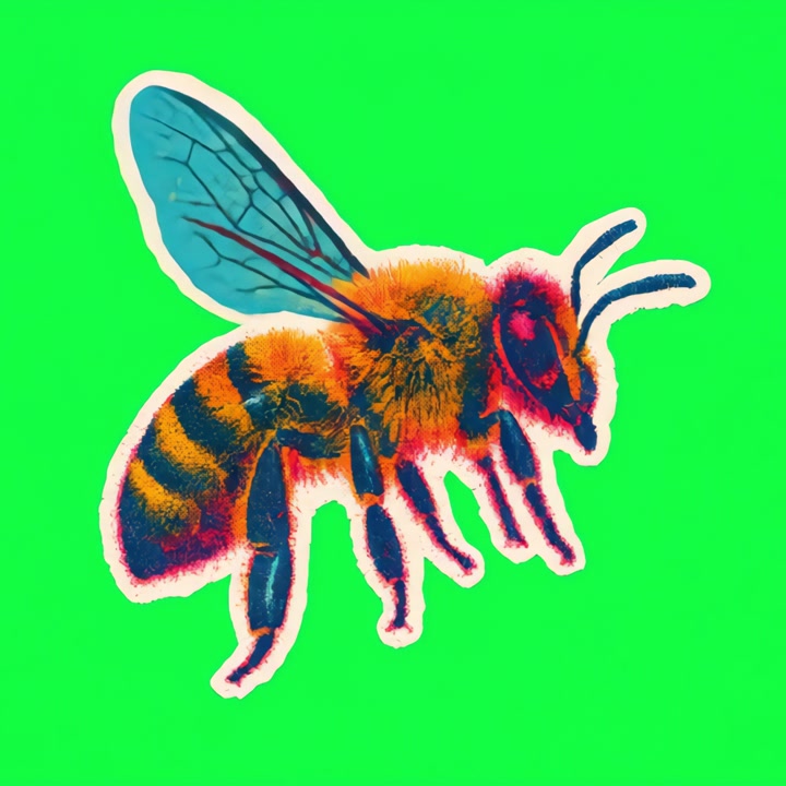 Stiliseret farverig bi-illustration på greenscreen