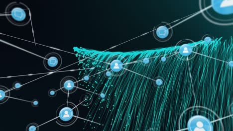 Animation-of-network-of-connections-with-digital-people-icons-over-green-light-trails