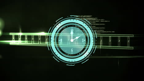 animación de la hélice de adn sobre el reloj y el lenguaje informático contra un fondo abstracto