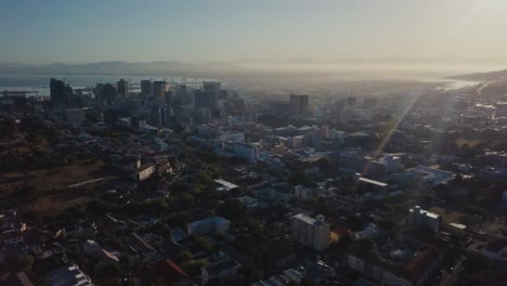 drone flying over urban city of cape town south africa