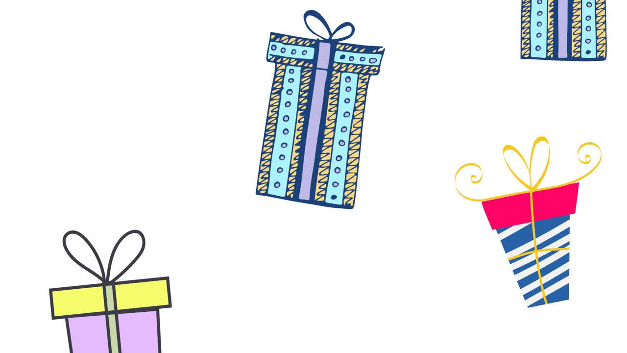 색 배경에 떨어지는 크리스마스 선물의 애니메이션