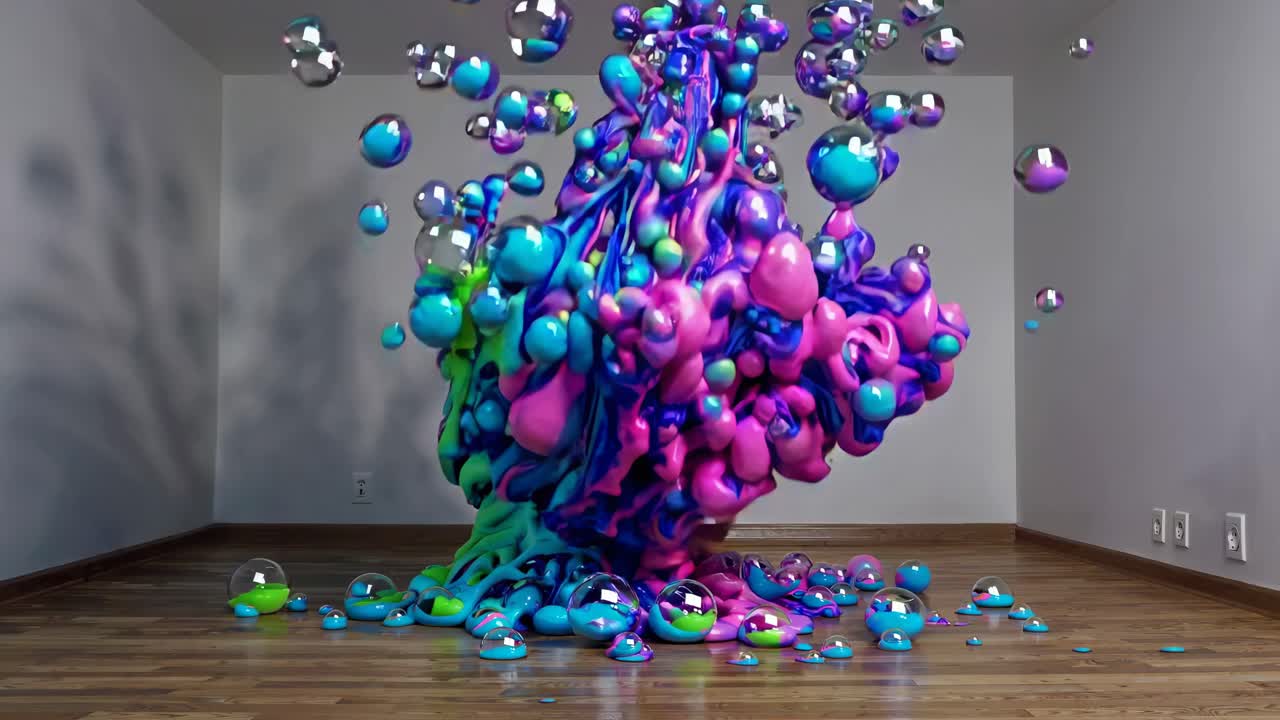 Abstract Colorful Liquid Sculpture in Room