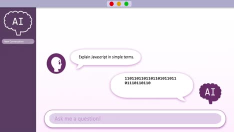 animation of ai bot conversation and binary coding on speech bubbles