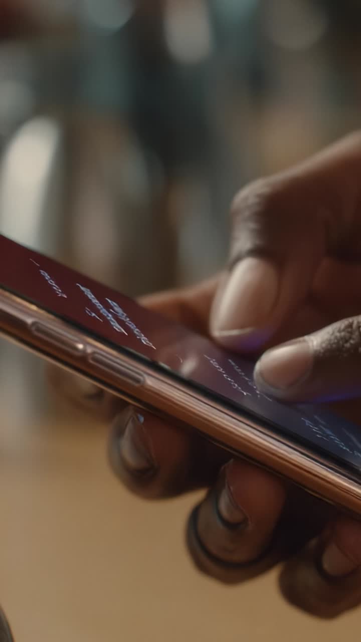 Primo piano di una mano che utilizza il touchscreen di uno smartphone con interazioni con un'app, che mostra la tecnologia moderna e l'interazione digitale nella vita di tutti i giorni