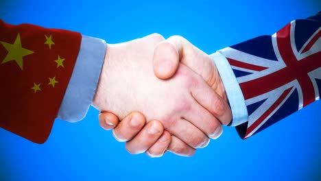 china - united kingdom  / handshake concept animation about countries and politics / with matte channel