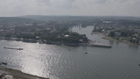 scenic aerial view of koblenz and the deutsches eck where the rhine and moselle rivers meet