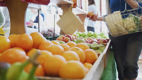 Close-Up-Of-Woman-Customer-With-Basket-Buying-Fresh-Produce-In-Organic-Farm-Shop