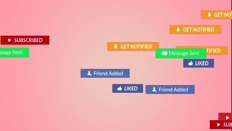 animation of multiple social media icons floating against pink background