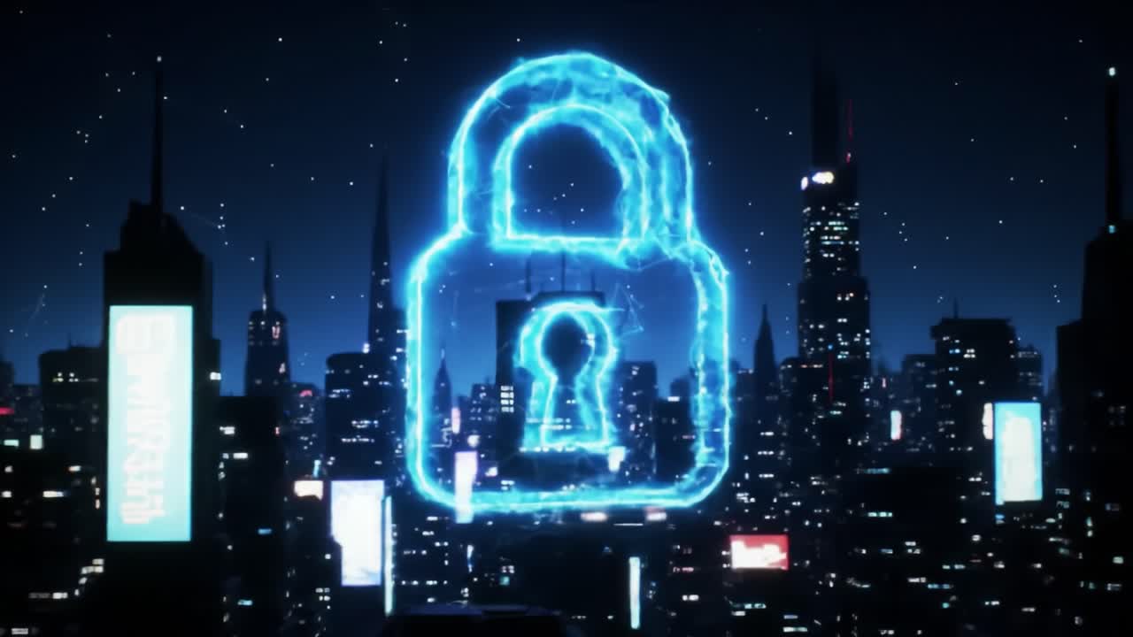 Futuristic City Security Lock Graphic