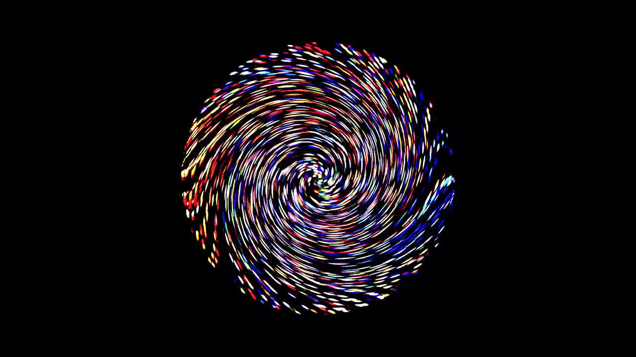 animación de giro suave girando coloridas formas de luz parpadeante, sobre un fondo negro