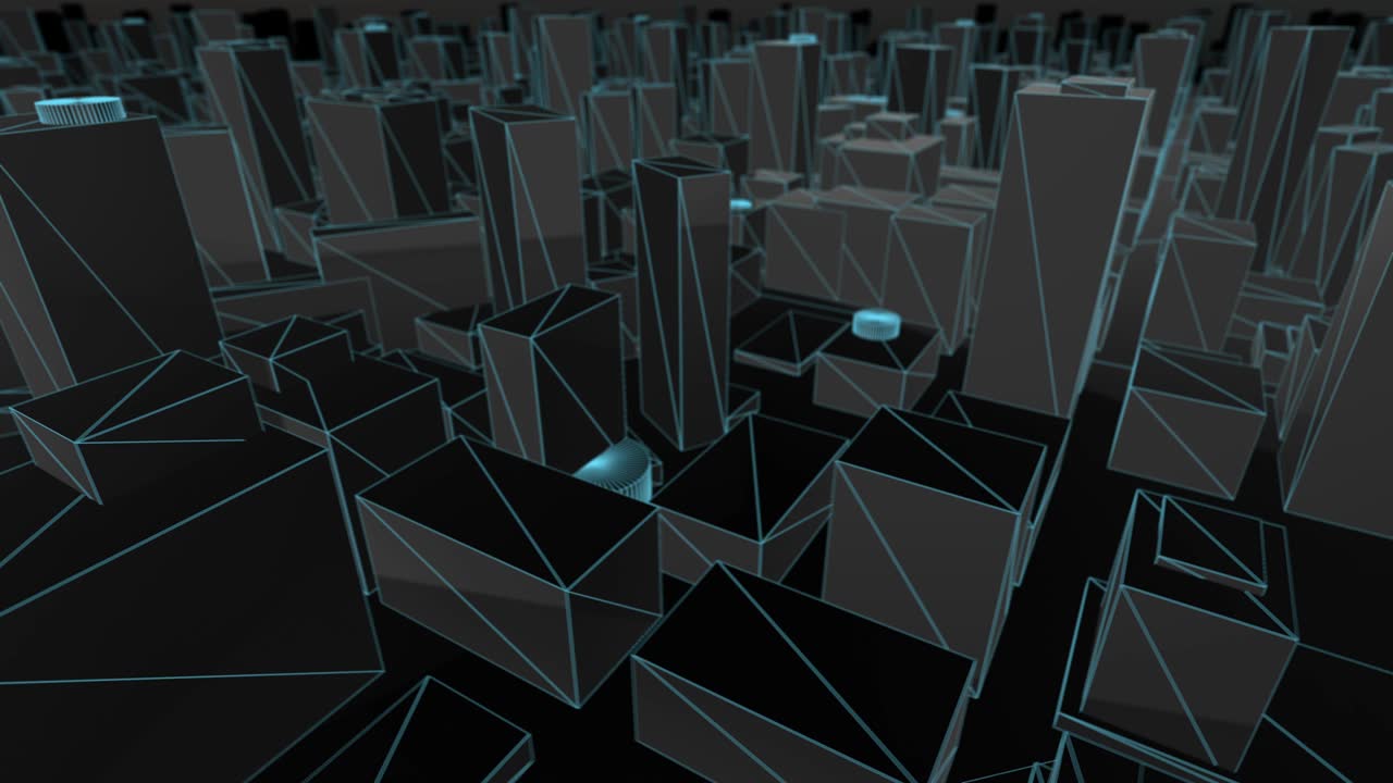 3D City Map Blue Wireframe rotation