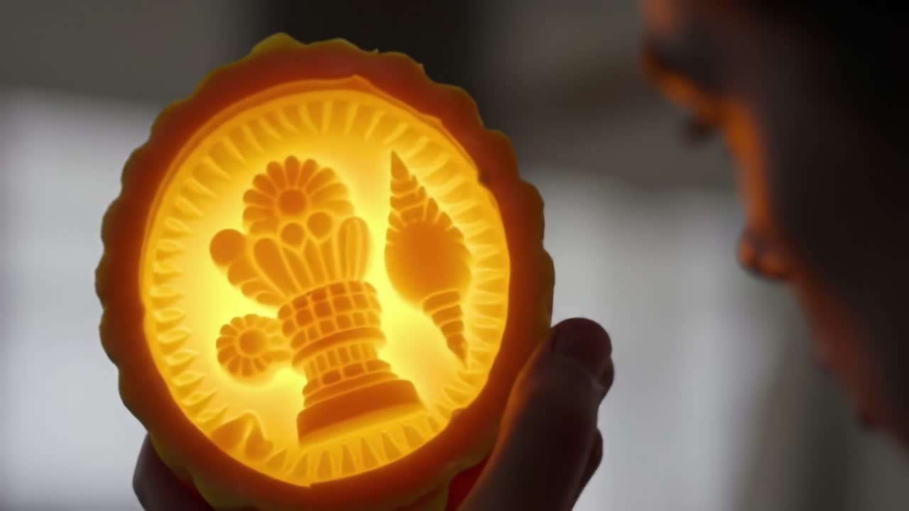 Illuminated Mold Showcasing Intricate Design with Floral and Decorative Motifs, Captured in Two Distinct Frames Focusing on Light and Texture