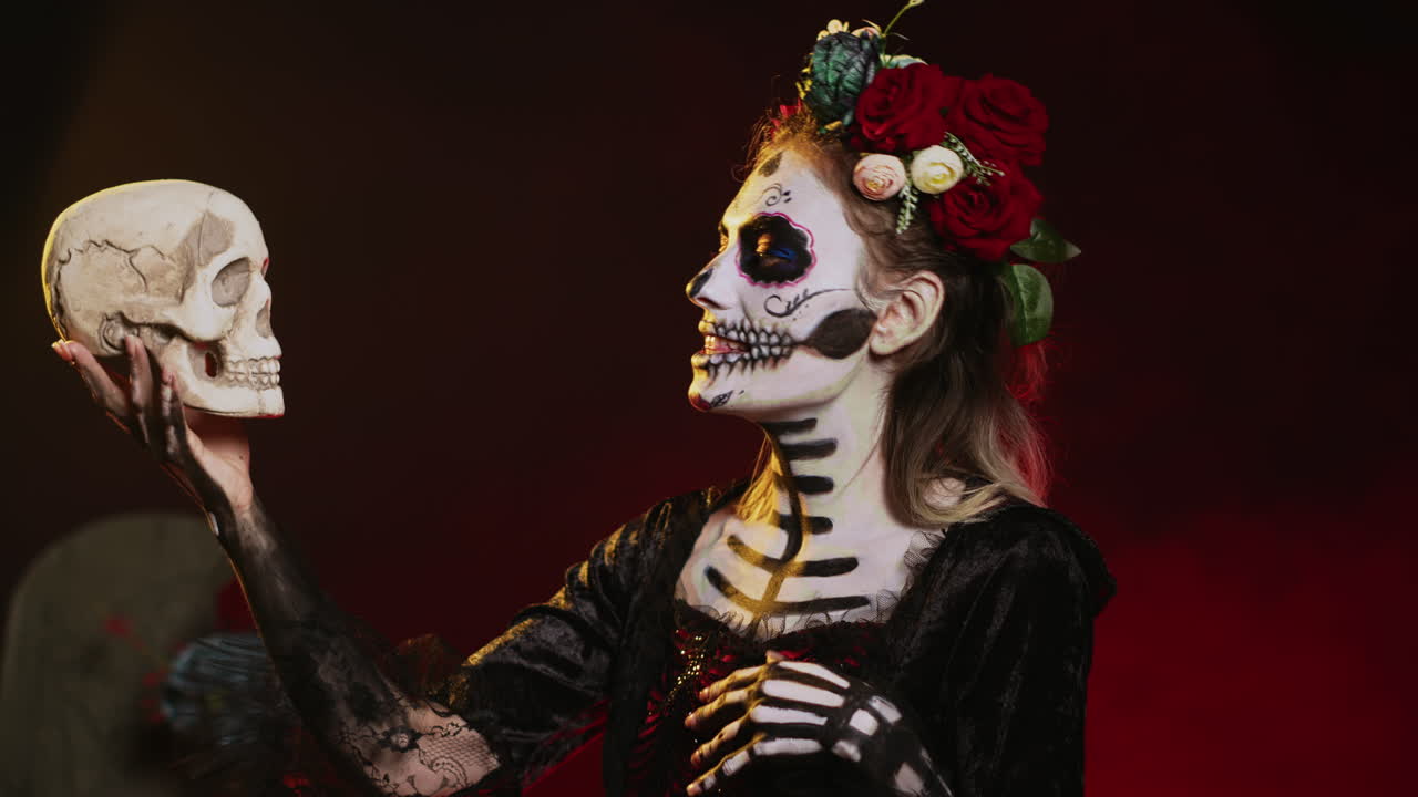 Woman with Day of the Dead Makeup Holding a Skull