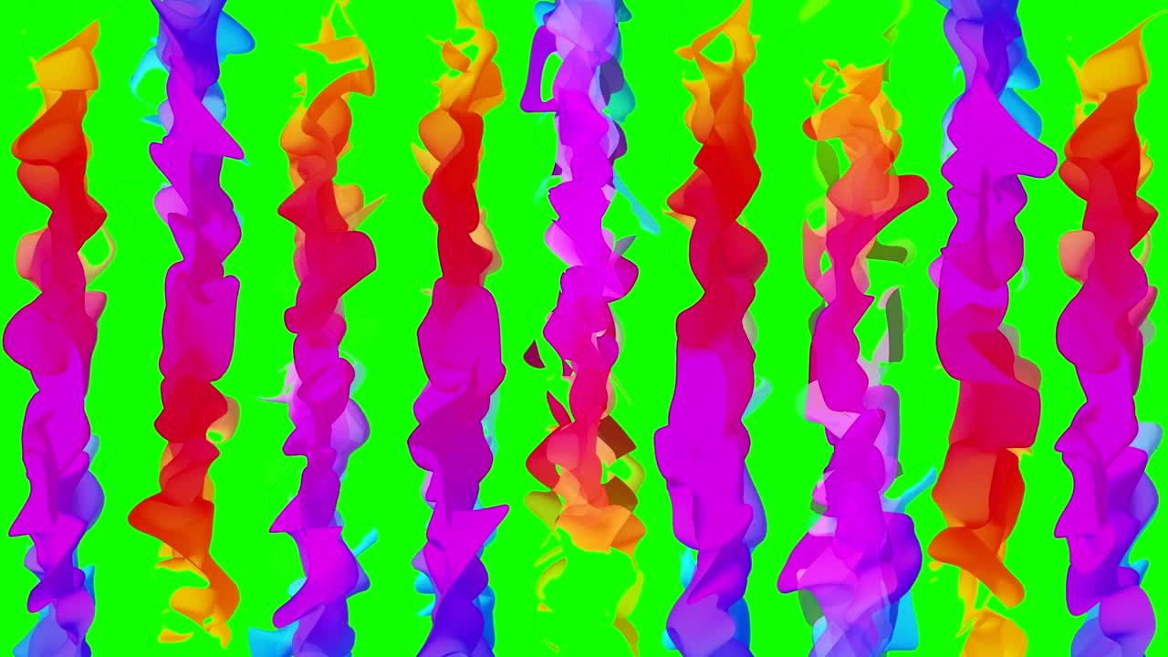 Bright abstract rags fluttering on green screen, 3D animation, looping