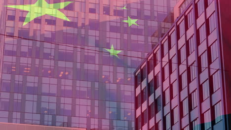 composite video of china flag waving against tall buildings