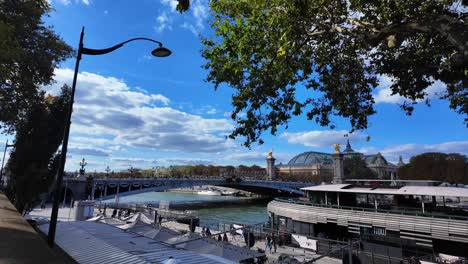 beautiful view of the seine river and grand palais in paris