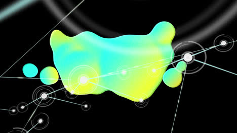 Animation of green and blue blob over network of connections on black background