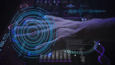 escáner redondo y procesamiento de datos contra el escaneo de la mano humana sobre el escáner biométrico