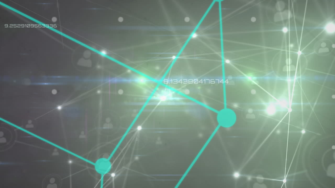 animación del procesamiento de datos, redes de conexiones y luz sobre fondo negro