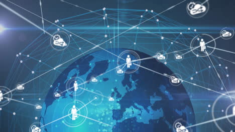 network of connections and data processing animation over globe showing europe