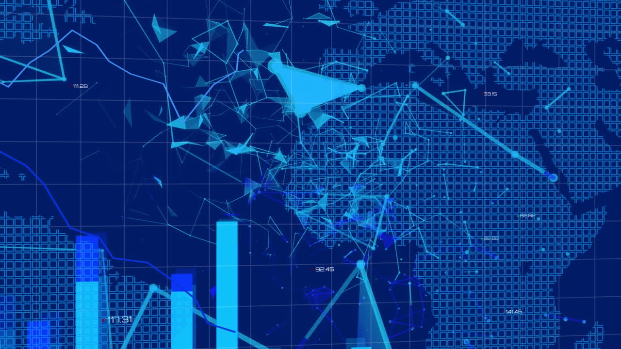 Statistical data processing against network of connections on blue background