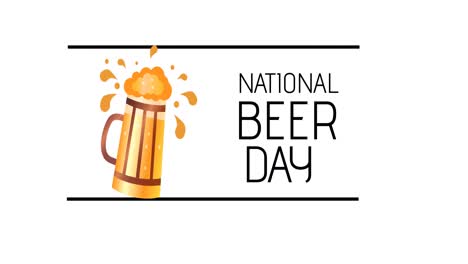 Animation-of-national-beer-day-text-and-pint-of-beer-over-white-background