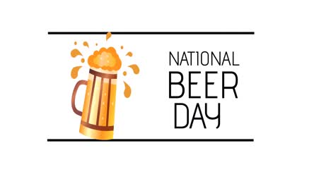 animation of national beer day text and pint of beer over white background