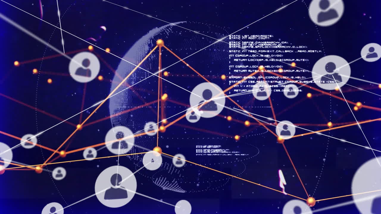 Animation of digital globe with network of connected profiles and data points