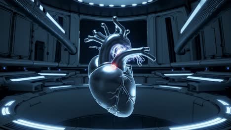 metallic heart in a futuristic lab