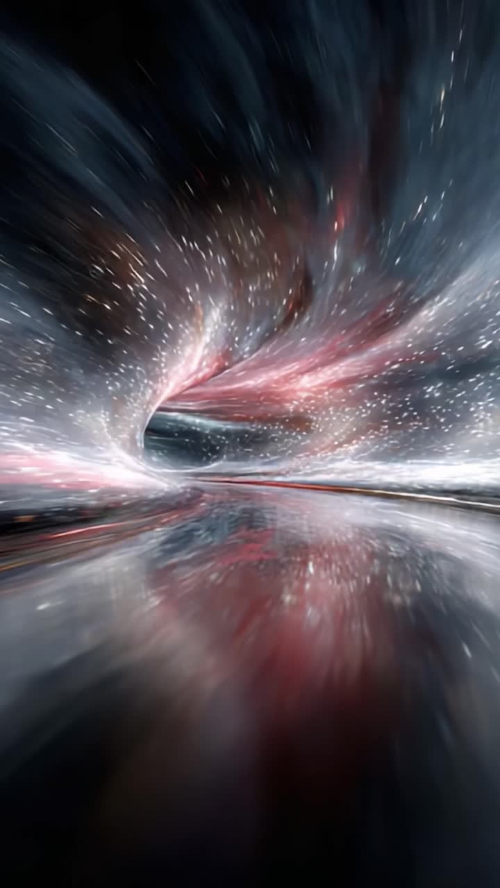 Un viaggio ipnotico attraverso un portale cosmico: un'esplorazione di stelle, vortici e riflessi in un universo infinito
