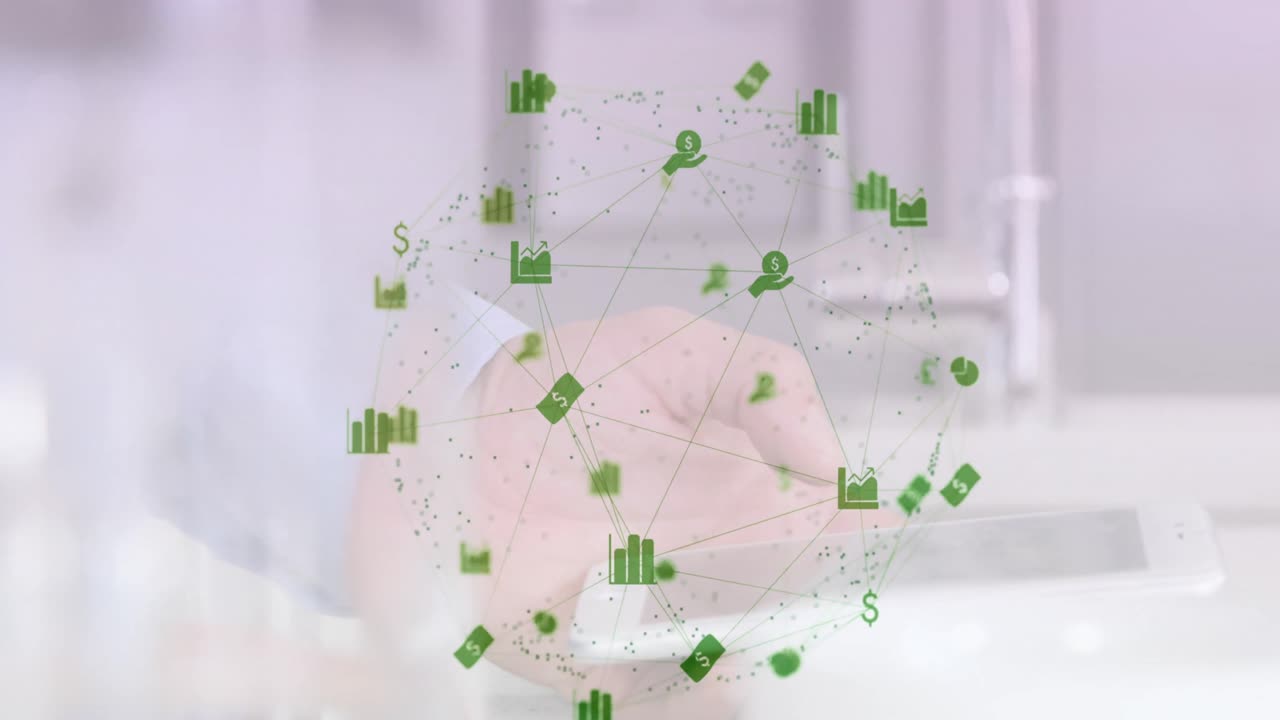 스마트 폰 을 사용하는 사람 에 대항 하여 지구 를 형성 하는 아이콘 을 가진 연결 의 웹 의 디지털 복합 비디오