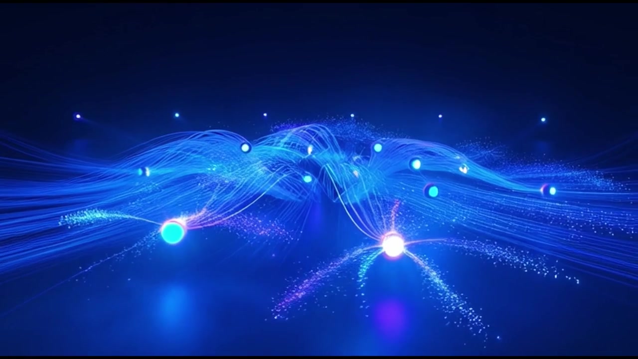 Abstract Digital Network Flow with Glowing Blue Light Particles