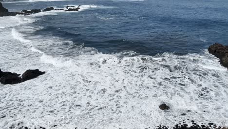 slow motion view of the ocean waves breaking at the shore in tenerife