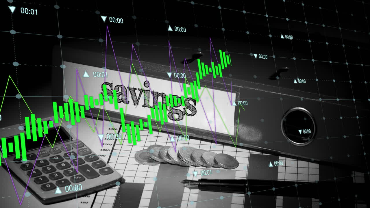 Animering av finansiell databehandling över pengar, miniräknare och filer