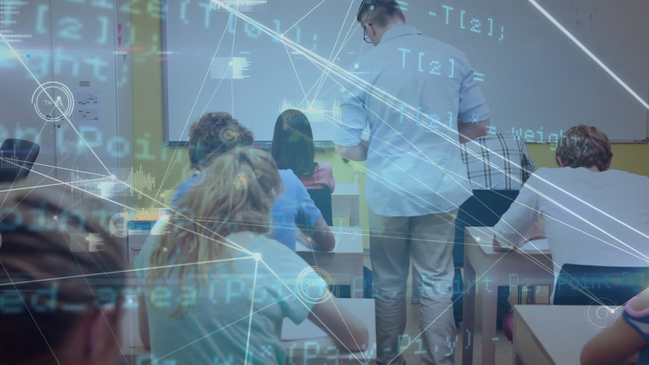 animación del procesamiento de datos en diversos estudiantes