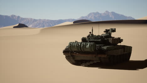 tank in desert with mountains