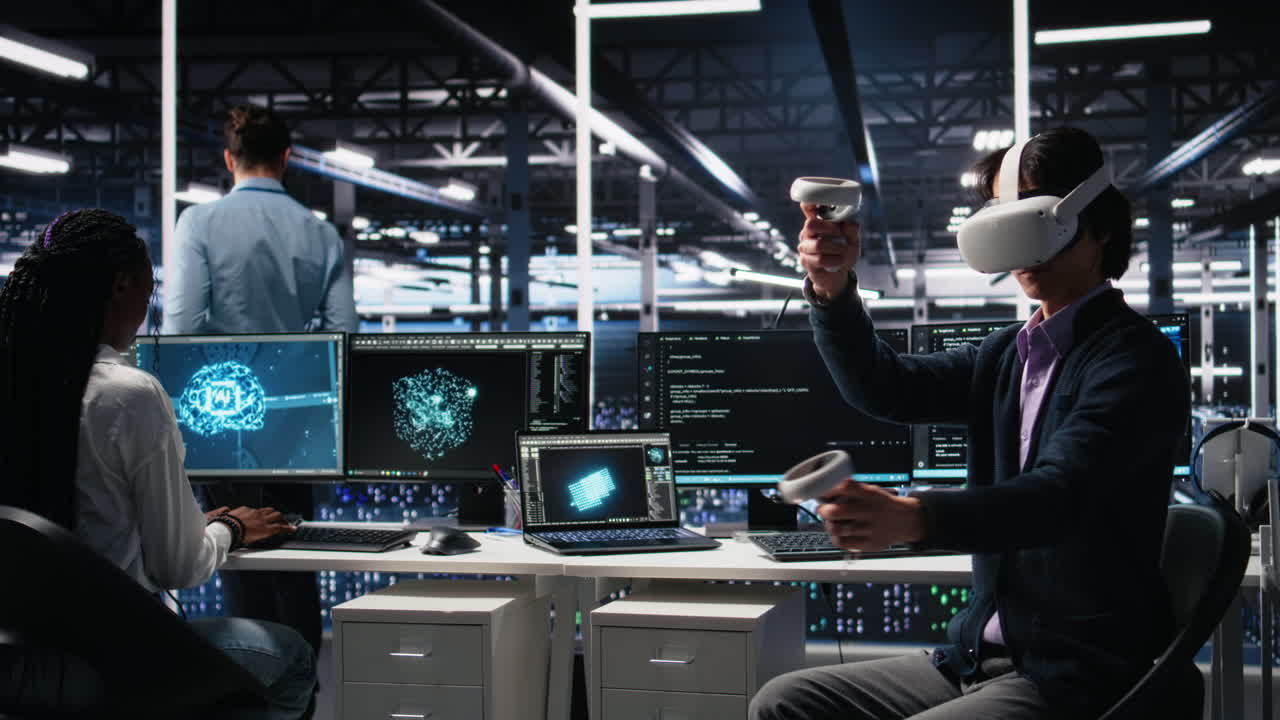 Data Center Engineer Using Virtual Reality, Managing Ai Systems